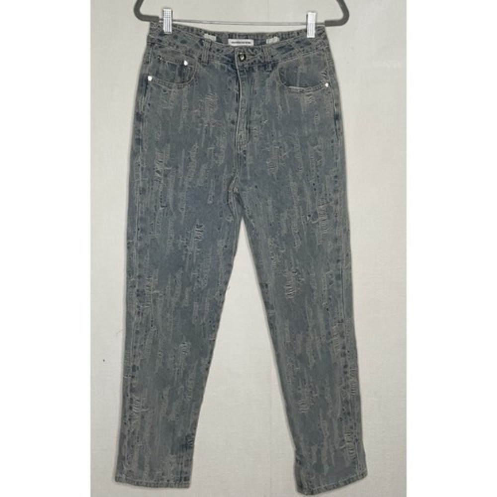 NWOT Maniere De Voir Blue Distressed High Rise Bootcut Jeans Women 6 China